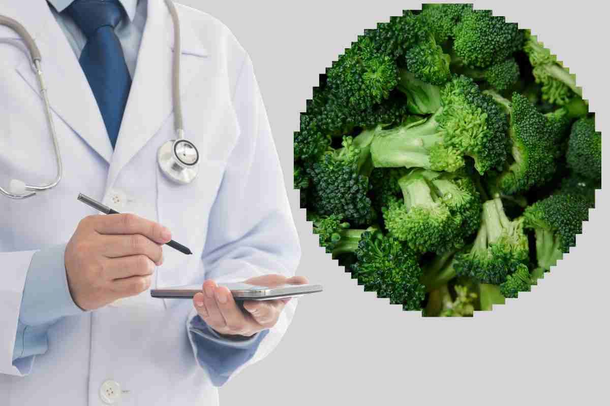 un medico e nel ritaglio dei broccoli crudi