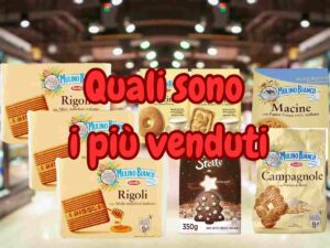 tipologie di biscotti del mulino bianco in un supermercato sullo sfondo