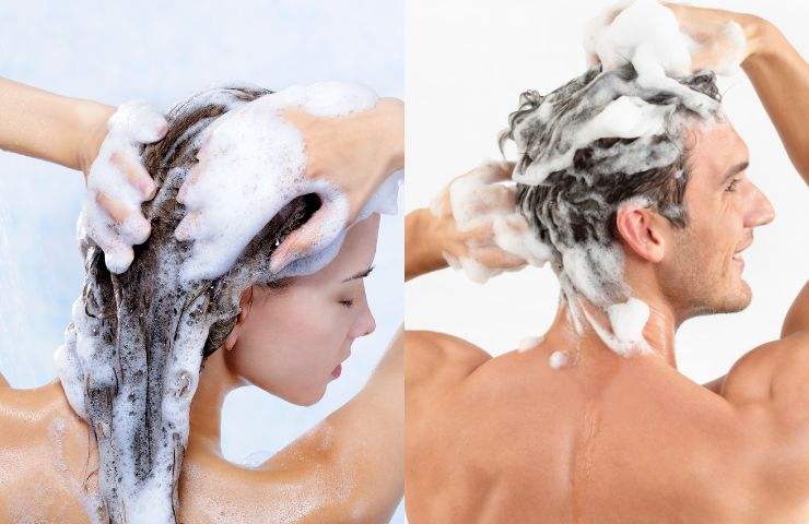 Uomo e donna lavano i capelli