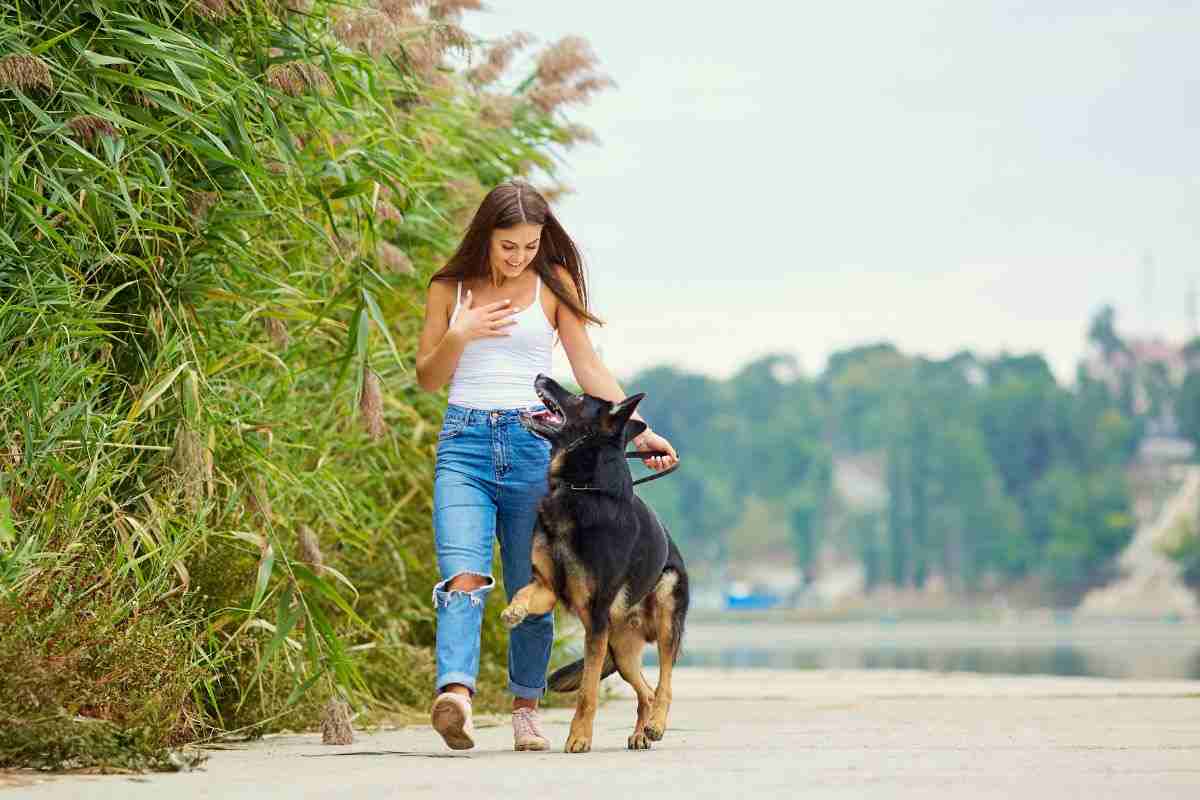 Ragazza passeggia insieme al proprio cane